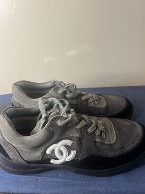 Chanel Black & Grey Suede Sz 9 Sneakers